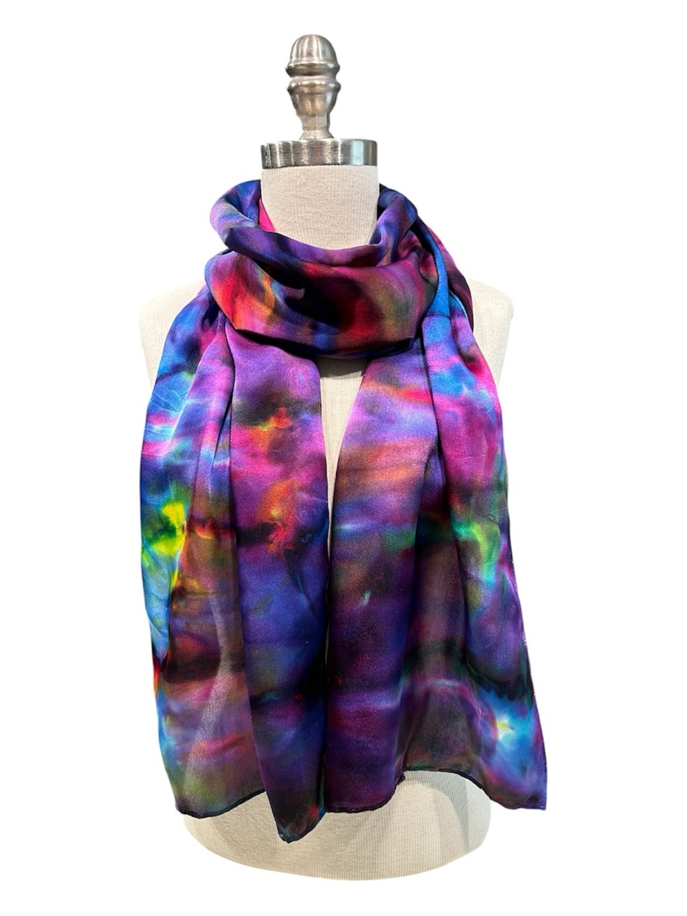 Hand Dyed Blue, Yellow, Orange, Fuchsia, Green, Purple Silk Scarf NWT